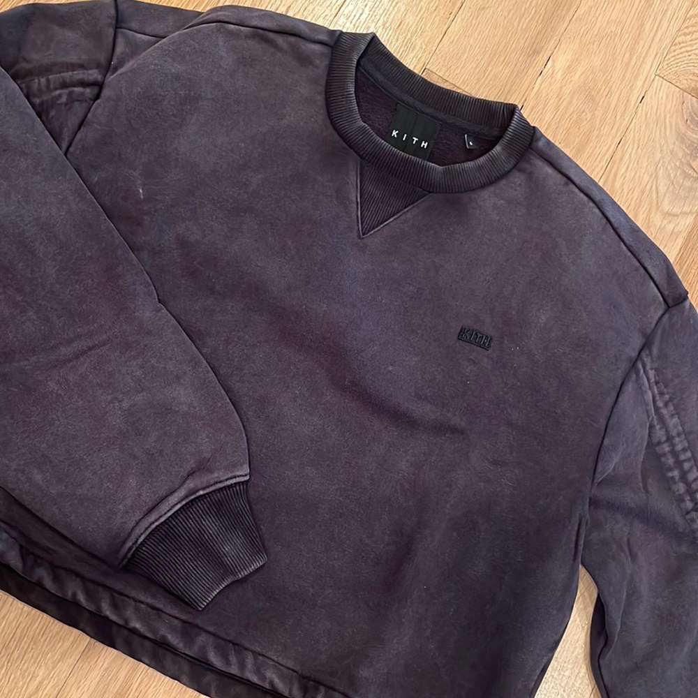Kith gray distressed cinch waist crop sweatshirt